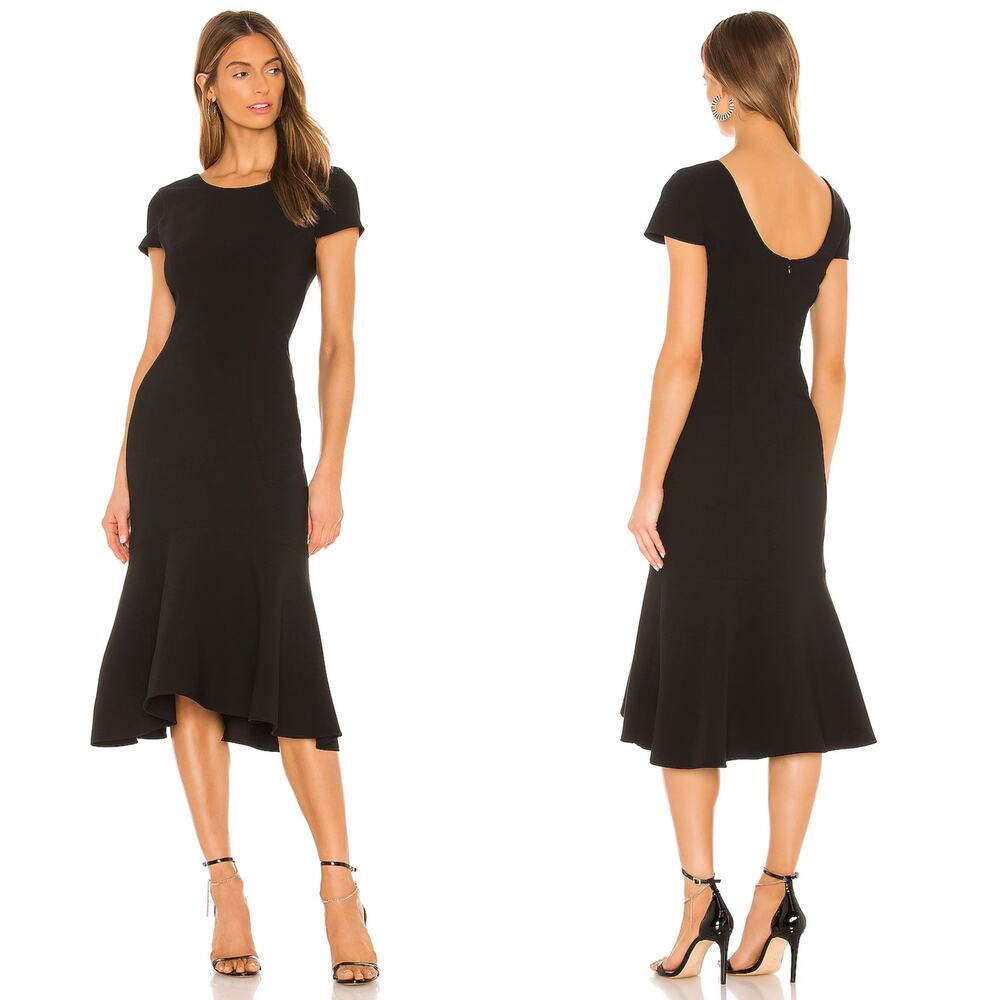 Amanda Uprichard Womens Evalina Dress Size Small Black Flounce Hem Midi‎ LBD